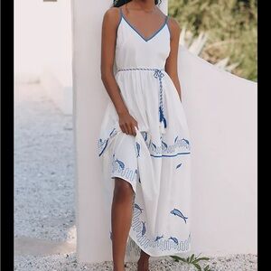 Anthropologie Celandine Embroidered Cotton Tiered Maxi Dress